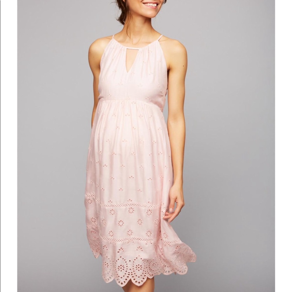Lux essentials halter eyelet maternity dress